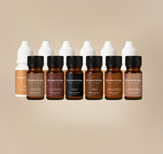 Brazilian Brows professional brow henna colour range in amber bottles