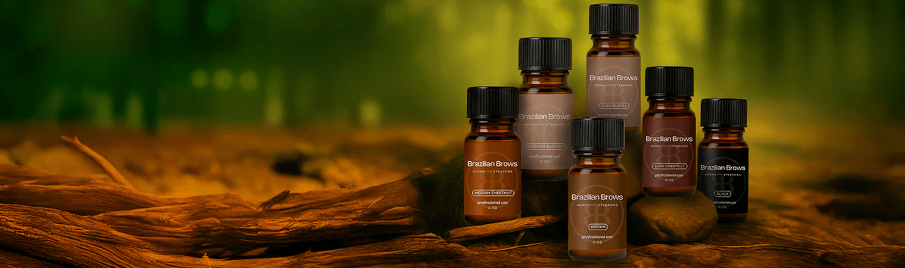 Brazilian Brows professional brow henna shades in amber bottles